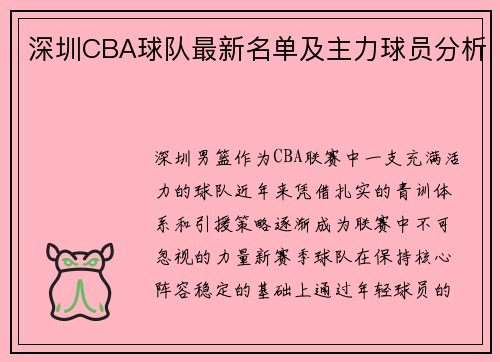 深圳CBA球队最新名单及主力球员分析